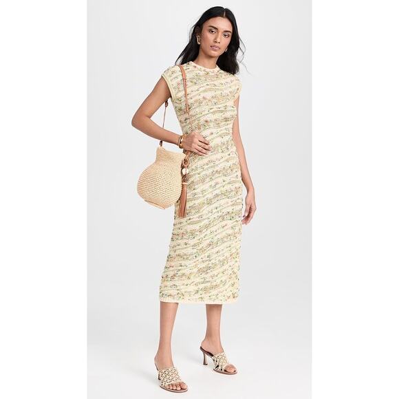 Ulla Johnson Dune Dress in Confetti open knit midi cream yellow size medium M - Picture 4 of 16